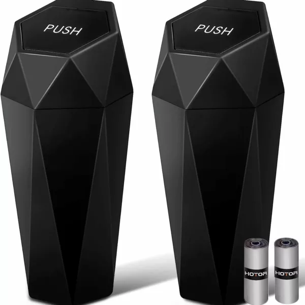 Car trash can lid 2-pack leakproof car garbage bin 30 trash bags interior organizer black