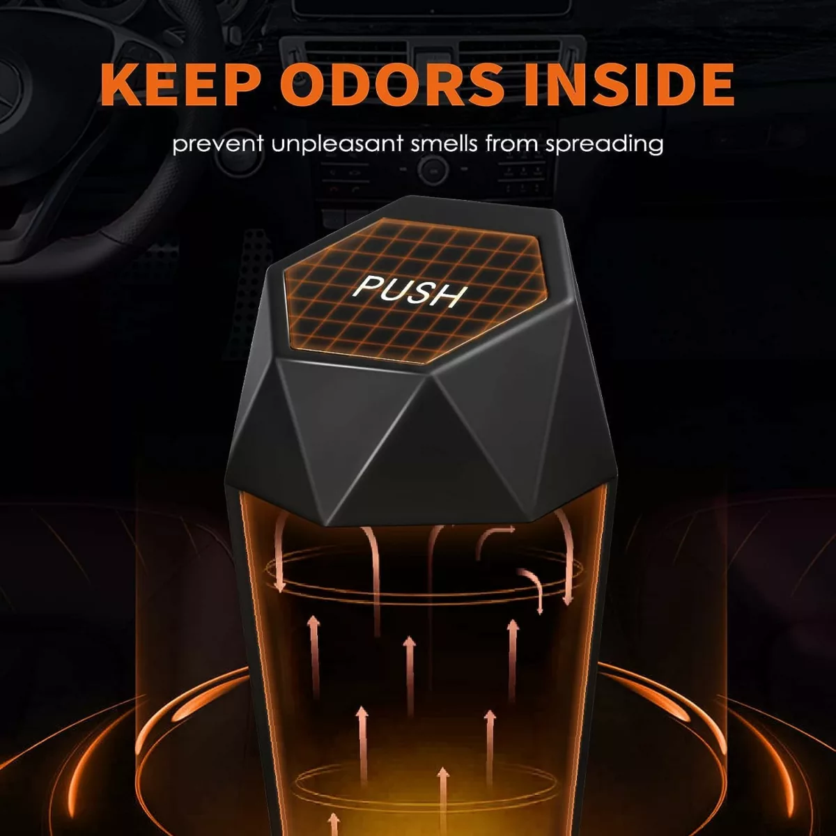 Car trash can lid 2-pack leakproof car garbage bin 30 trash bags interior organizer black