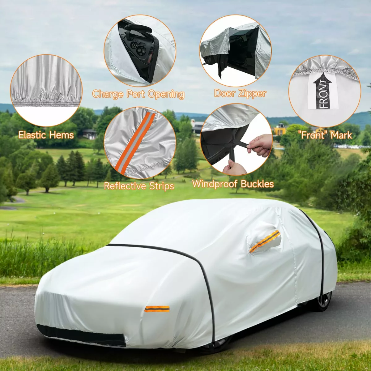 Tesla model y waterproof outdoor car cover 300d heavy-duty all-weather charging port access